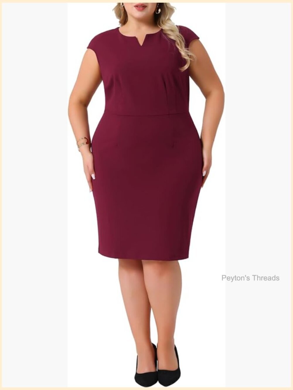 Plus Size Sheath Dress Notched V Neck Sleeveless Pencil Work Dress